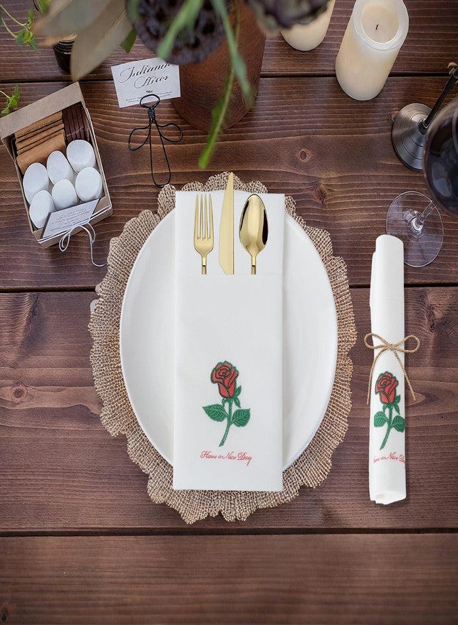 JOWLOT 50 Count Linen Feel Disposable Dinner Napkins with Built-in Flatware Pocket, Cloth Like Napkins for Weddings Party Bathroom, Rose Floral Prefolded Napkins for Silverware, 16 X 16 Inch - Image 4